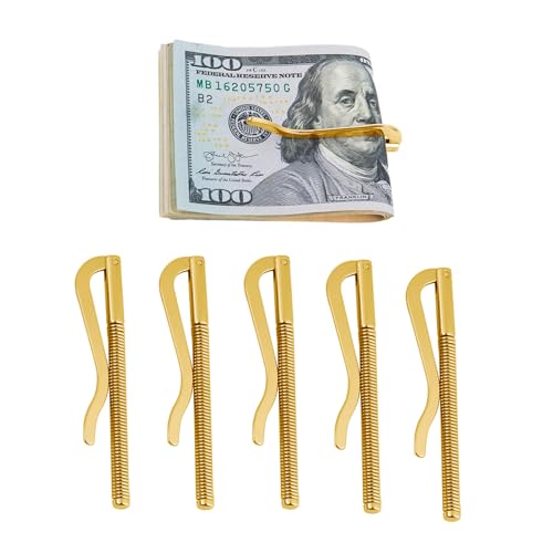 5Pcs Spring Metal Money Clips, Cash Clips/Business Card Holder/Credit Holder/Bifold Wallet Clip for Fathers Day Gift (Golden)