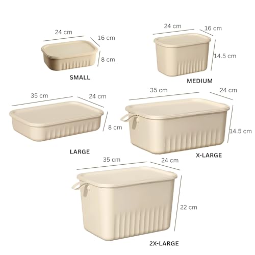 Image of HoopVool Multi Purpose Plastic Storage Bins Stackable Organizer Boxes with Lids, Stackable Crates for Home & Kitchen, items like books, clothes, snacks, toys. (All Size Combo, All Size)