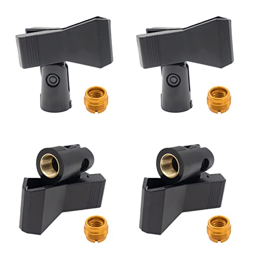Cheerock 4Pcs Microphone Clips With 5/8 Inch Male To 3/8 Inch Mic Clip Adapter, Universal Mic Clip For Microphone Mount, 180° Front-To-Back Rotation Mic Holder Clamp For Mic Stand #TOP26