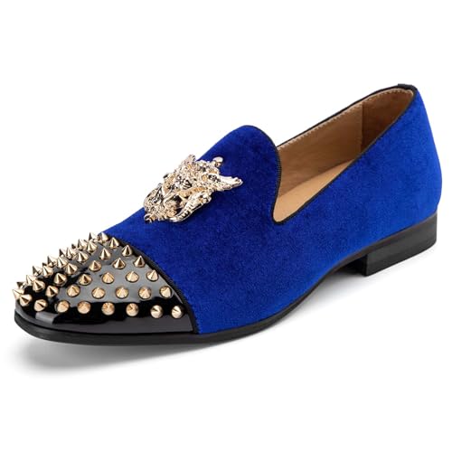 Meijiana Mens Velvet Loafers Dress Shoes with Metal Embellishments Party Luxury Loafer Shoes