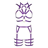 BANSSGOTH Ganzkörpergeschirr Gothic Bondage Dessous Hollow Out BH Plus Size Punk Crop Käfig Strumpfgürtel Verstellbare Größe Damen Festivall Rave (Lila)