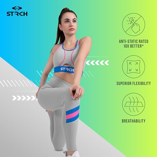 Image of STRCH Nylon High Waist No-Roll Leggings for Women- Secure fit, Leggings for Gym, Yoga, Running, Super Stretch, Sweat-Wicking, Lightweight, Breathable, Wrinkle Free, No-roll Waist Band.