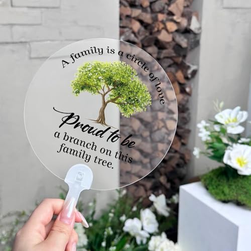 Geelin 50 Pcs Transparent Family Reunion Favors Fans Family Tree Acrylic Handheld Fans for Summer Hot Outdoor Gathering Reunion Party Gifts