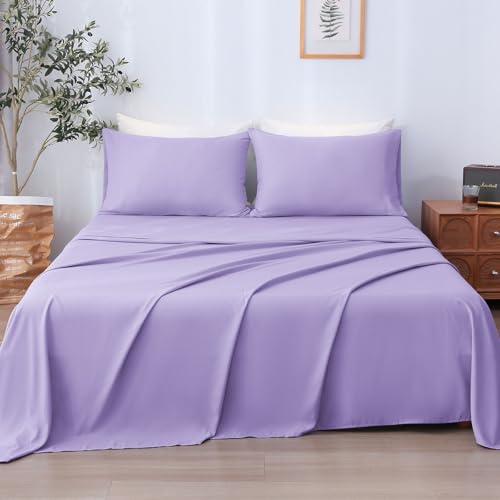 LONAVA Twin Sheet Set 3 Pieces Lavender Ultra Soft & Breathable Microbifer Sheets 1600 Thread Count Hotel Luxury Oeko-Tex Bed Sheets 14-16 Inch Deep Pocket Durable Wrinkle Free Sheets