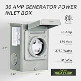 RVMATE Skrzynka wlotowa generatora 30 A, NEMA TT-30P, 120 V, 3600 W, wodoodporna, do użytku na zewnątrz, z listą ETL