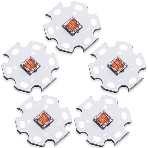 LEDGUHON 5Pcs 12W 590nm Yellow 5050 SMD High Power LED Chip with Aluminum Plate 20mm Star PCB Base for DIY Lighting Fixtures & LED Chip Replacement (700mA,DC 2.2-2.4V,Yellow 590nm-595nm, 120deg)