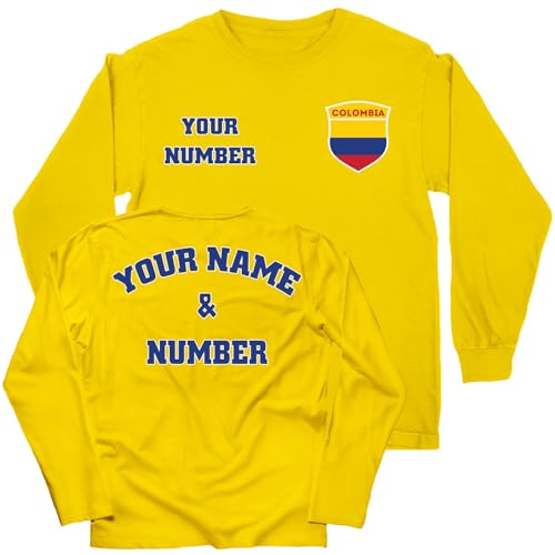 lepni.me Kids Personalised Long Sleeve Soccer Jersey Colombia T-Shirt, Colombian Flag European Football Championship 2024