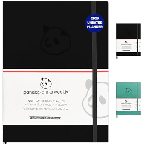 Panda Planner 2025 Undated Weekly Planner, Weekly To Do List Notebook with Habit Tracker - 8” x 11”, 53 Weeks - Undated Planner with Daily, Weekly & Monthly Overview for Home, School & Office - Black Cover