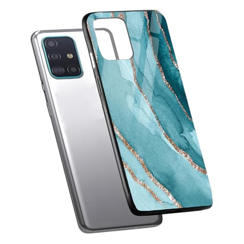 Image of COLORflow Back Cover Compatible with Samsung Galaxy A71 | Blue Marble Golden Stripes | Shockproof TPU Bumper Cover with Camera Protection Back Cover Compatible with Samsung Galaxy A71