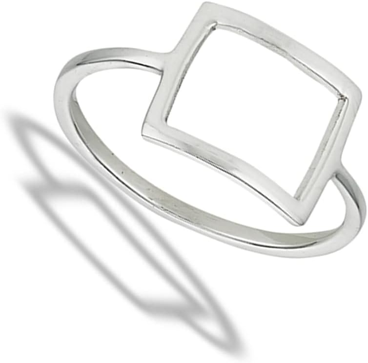 Modern Geometric Open Square Ring New .925 Sterling Silver Band Sizes 6-10