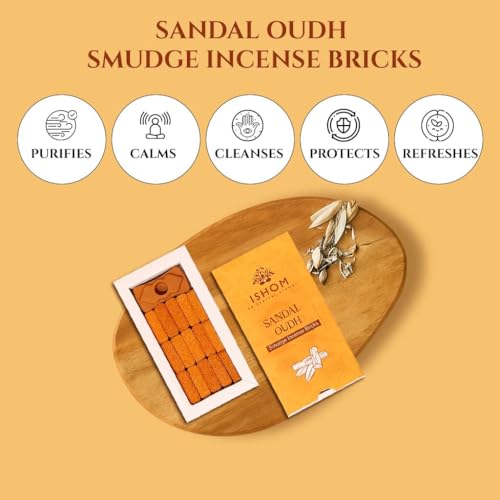 Image of Sandal Oudh Smudge Incense 15 Bricks with Holder Combo Pack, Pure Sandalwood Powder and Oudh Oil, Long Lasting Aroma for Prayer, Meditation, Relaxation & Aromatherapy