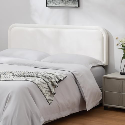 Howjoe Velvet Headboard Queen Size Only, Upholstered Headboard Queen, Fabric Headboards, Solid Wood Adjustable Modern Head Boards with Durable Metal Legs from 41” to 49” Height, White
