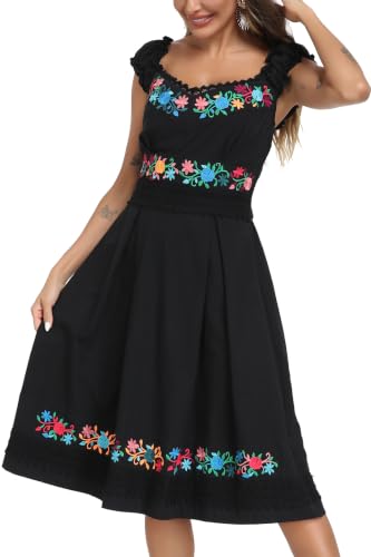 Image of Women's Mexican Dress Embroidered Causal Lace Party Dress