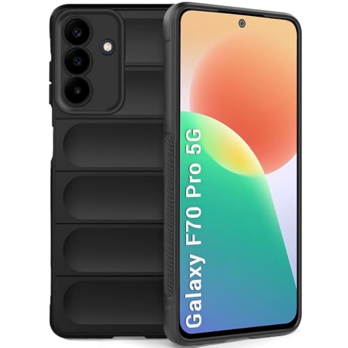 Image of TheGiftKart Liquid Silicon Back Cover Case for Samsung Galaxy F70 Pro 5G | ShockProof Military Grade Protection | Micro-Fibre Cloth On Inner Side | Built-in Anti-Slip Grip Back Cover Case (TPU, Black)