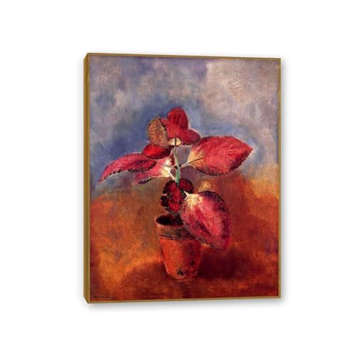 Peinture sur toile Odilon Redon Bégonia en pot tableau salon 50x40cm cadre teck