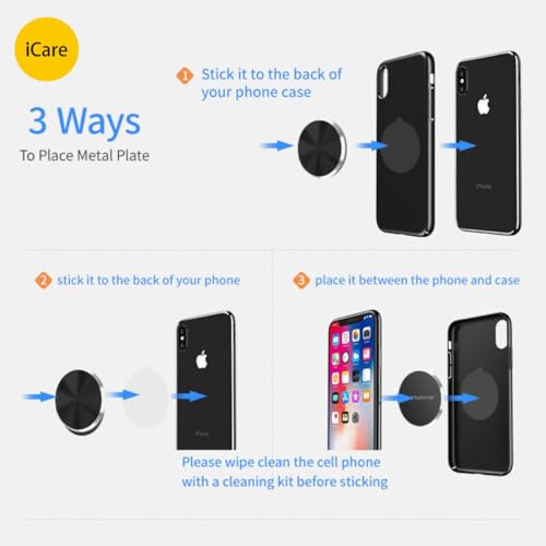 Image of iCare Sticker Textured Metal Plate Disk for Magnet Car Phone Holder Ultra-Thin Iron Sheet Set of 3 for iPhone 12 11 8 Magnetic Phone Holder Accessories (Silver)