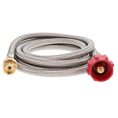 GasOne 1lb to 20lb Propane Tank Adapter – 10FT Steel Braided Hose with Brass Fittings – Converts 1lb Propane Appliances to 20lb Tank – Heavy-Duty LP Gas Hose for Camping, Grilling, and Outdoor Use