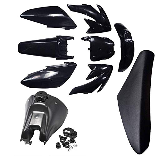 TDPRO Fuel Tank & Plastics Fairing Kit Body Fender Parts & Seat for CRF70 CRF 70 Dirt Pit Bike (Black)