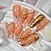 10Pcs Fall Winter Handmade Press on Nails Almond Long Fake Nails French Tip False Nails with 3D Line Rhinestone Design Handmade Acrylic Nails Press ons Full Cover Reusable Stick on Nail for Women