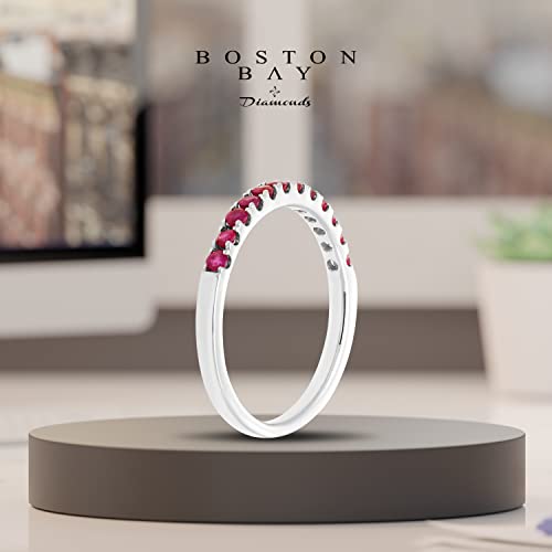 10K White Gold Natural Ruby Stackable Wedding Anniversary July Birthstone Band Ring - Size 7 #TOP4