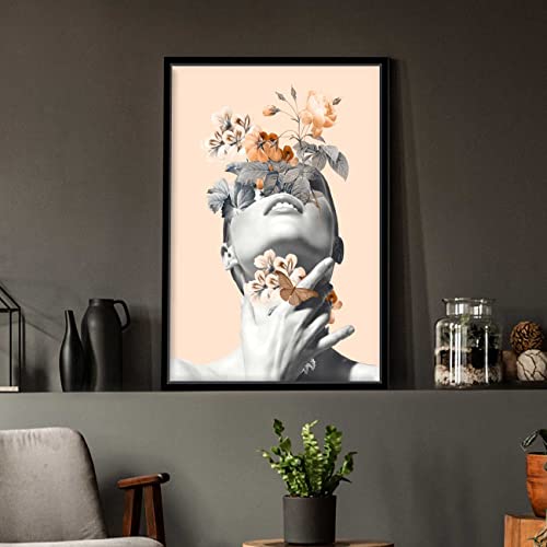 Image of PAINTINGMANTRA Biscuit Beige Inner Beauty Black Framed Canvas Art Print for Wall, Home and Living Room Decoration (Size - 23 x 17 Inchs)