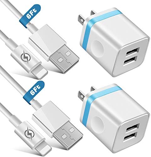 iVelltare Phone Charger 6 ft with Plug, 6 Foot Fast Charging Cable Cord and Dual Port USB Wall Charger Adapter Compatible with Phone 11/11 Pro/11 Pro Max/XS/XS Max/XR/X/ 8/7/ 6S Plus, 5S/ SE(4 in 1)