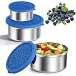 BAOWUABJ Stainless Steel Food Containers with Lids - 3 Pcs Stainless Steel Food Storage Containers with Lids, Metal Lunch Box for Travel, Freezer Storage Boxes for Meal Prep (Blue)