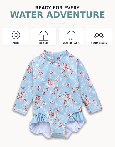 Image of VAENAIT BABY Girls One-Piece Swimsuit, UPF 50+ Long Sleeve Rash Guard, Ruffle Swimwear Infant & Toddler for 0-2 Years