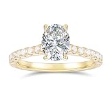 NOVSEAS 14K Gold Moissanite Ring 14k Gold 6 * 8mm 1.5 ct D Color Oval Cut Moissanite Engagement Rings for Women (Yellow Gold, 10)