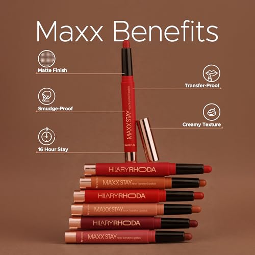 Image of Hilary Rhoda Maxx Stay Non Transfer Lipstick | Matte Finish & Transfer-Proof | 16-Hour Stay | Creamy Finish & Smudge Proof | Crayon Lipstick - 1.5g (Cinnamon Crush - Shade 01)