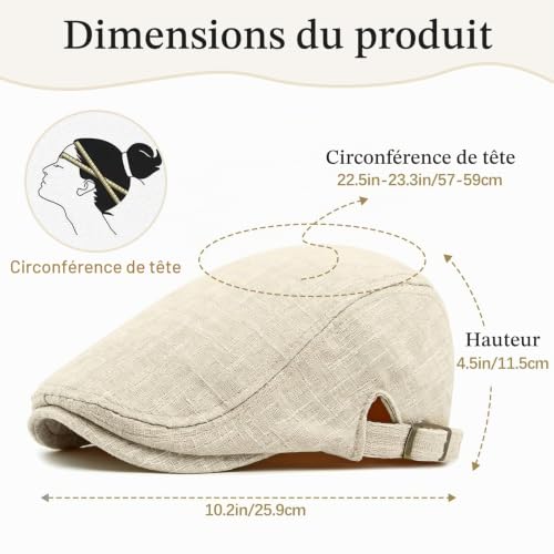 Hpbaggy Casquette Beret Homme,Casquette Plate Homme Gatsby Ivy Chapeau Reglable Flatcap pour Diverses Occasions,Beige – vue 2