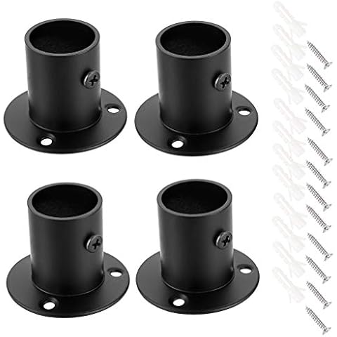 OwnMy 4 Packs Stainless Steel Pole Sockets Flange Rod Holder, Wall Mount Pipe Bracket with Screws for Closet Wardrobe Shower Curtain Rod (Fit 25mm / 1'') (Black) Cover
