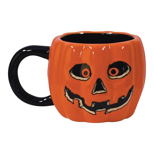 Beistle Vintage Halloween Ceramic J-O-L Mug – Retro Style Holiday Coffee Cup, Orange Jack-O-Lantern Drinkware with Classic Pumpkin Face, Seasonal Party Tableware, Dishwasher and Microwave Safe, 12 Oz