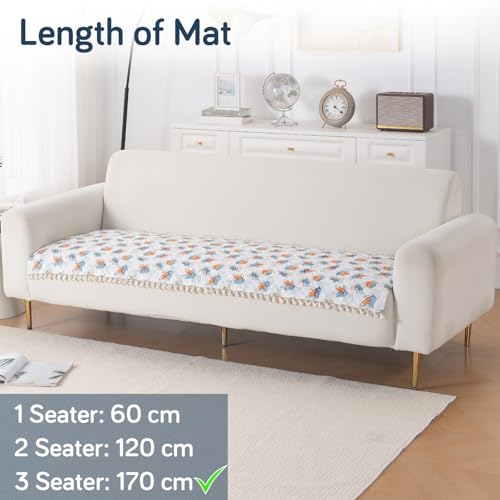 Image of HOKIPO Abstract Petals Quilted Sofa Cover Mat for 3 Seater Sofa with Tassels 'Tassel Twigs' Series (IN-985-T10)