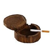SXZGR Unique Handmade Vintage Aged Teak Wooden Cigarette Ashtray with Windproof Lid Personal Custom Antique Decorative Indoor Outdoor Use