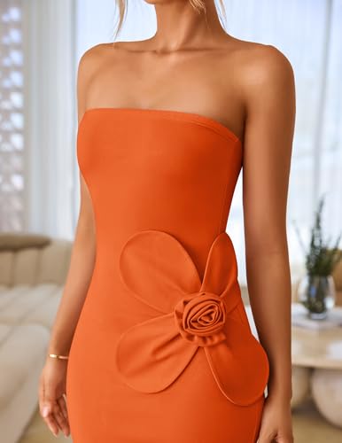 Image of ZESICA Womens Summer Cocktail Strapless Maxi Dress 2026 Formal Bodycon Backless Floral Tube Wedding Guest Party Long Dresses
