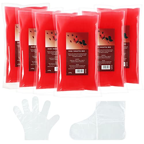 Paraffin Wax Refills, 6 Pack Rose Scented Paraffin Wax, 6Lbs Refill Paraffin Wax, Deep Hydration Paraffin Bath Spa, Relieve Arthritis Pain And Stiff Muscles, With100Pcs Hand And Foot Plastic Liners #TOP9