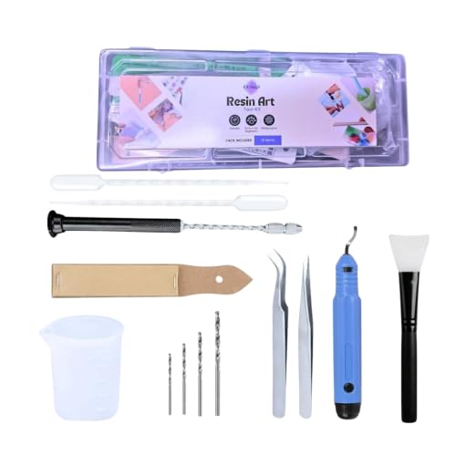 Image of R H LIFESTYLE 10 Pcs Epoxy Resin Art Tool Kit Measuring Cup, Silicone Brush, Hand Drill, Dropper, Deburring Tool, Tweezer and Sand Paper DIY Resin Art Kit