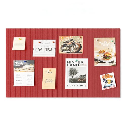 24 * 16 inches Large Bulletin Board, Decorative Felt Pin Board, 0.35“ Thick Foldable Photo Display Board with Self-Adhesive Tape, Vision Board for School Home Kitchen Office Walls - Christmas red
