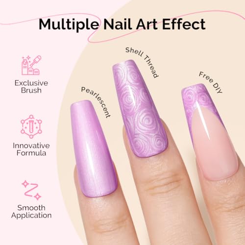 Image of MelodySusie Lavender Purple Pearl Gel Nail Polish,0.5fl oz Soak Off UV LED Drawing Shimmer Gel Polish Soak Off Swirl Shell Thread Effect Gifts for Women Nail Art Manicure Salon DIY Nail Design-A1709