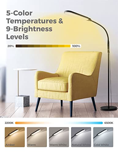 Crmeta Led Floor Lamp, Swing Arm Floor Lamp With Remote Control, 2000-6500K Dimmable Reading Lamp Floor Standing, Modern Bright Lamp For Living Room, Bedroom, Office, Chairside, Crafting #TOP1