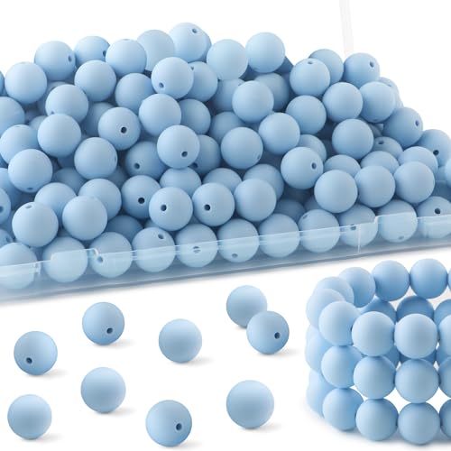 HHCFAST 150Pcs 15mm Silicone Beads for Keychain Making Bracelet Necklace, Bulk Round Silicone Beads for Pens（Pastel Blue）