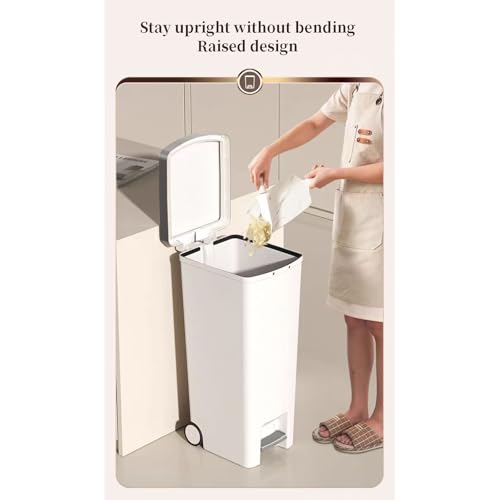 Image of WanWanKa Kitchen Trash Can with Lid,45L /12gallon Lagre Commerical Silcent-Close Lid Grabage Can Wheeled,Hands Free with Step On Foot Pedal Wastebasket,Back of Home,Laundry Room Tall Trash Can,White G