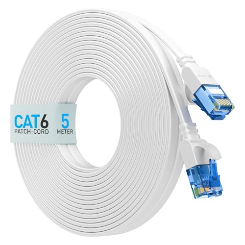 Image of CABLET CAT6 Ethernet Cable 5 Meter | 100% Pure Copper Flat RJ45 LAN Cable | 1Gbps 250MHz High Speed Internet Cable | UTP Network Patch Cord for Router, Modem & PC | White (5 Meter)