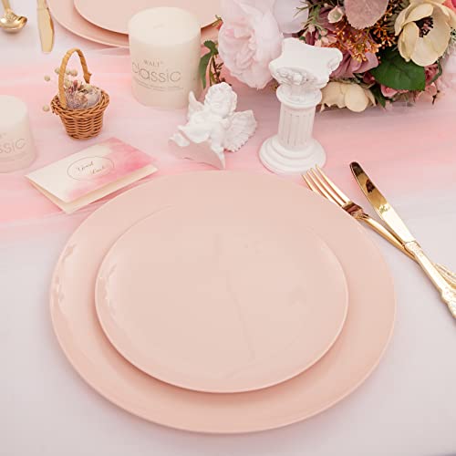 Kire 60Pcs Pink Plastic Plates Disposable - Heavy Duty Pink Plates For Party/Mothers Day - Include 30Pieces 10.25Inch Pink Dinner Plates And 30Pieces 7.5Inch Pink Dessert/Salad Plates #TOP4