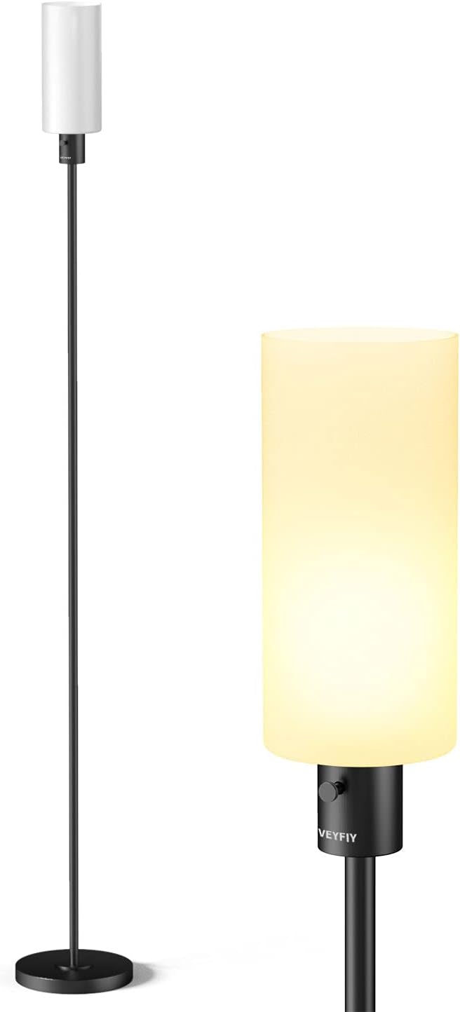 VEYFIY Floor Lamp, Lamps for Bedroom and Living Room, Modern Standing Light with Glass Lampshade, Industrial 68 inches Tall Lamp with E26 Socket, Light for Work, Reading, Black (Bulb Not Included)