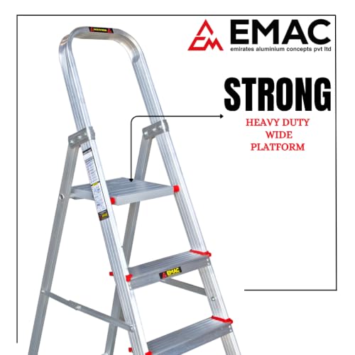 Image of EMAC Aluminium 6 Steps Folding Ladder for Home, Shops and Office Use Slip Resistant Aluminium Ladder (with Platform)