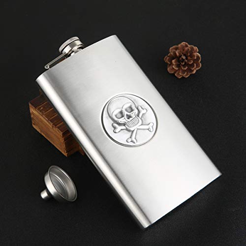 Tox Taneaxon 12 Oz Skull Pattern Pocket Whiskey Liquor Hip Flask With Funnel And Premium Box - Stainless Steel And Leak Proof #TOP3