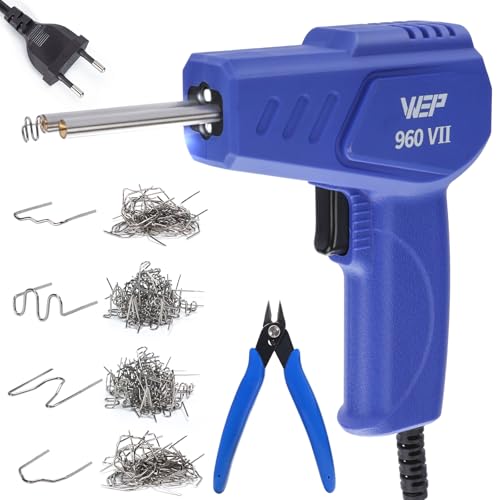 WEP 960-VII Kit Soudure Plastique avec Poignée Ergonomique et Lumières LED avec 350 Agrafes Chaudes et Pinces pour Soudure de Pare-chocs de Voiture, Réparation de Réservoirs en Plastique(EU Plug)