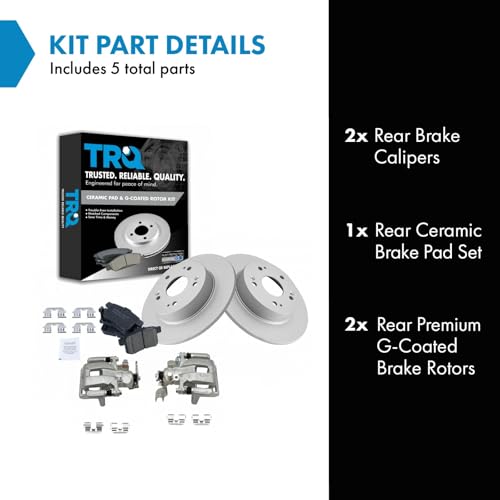 Image of TRQ Rear Brake Pad and Rotor Set Ceramic G Coated Vented Rotors Calipers